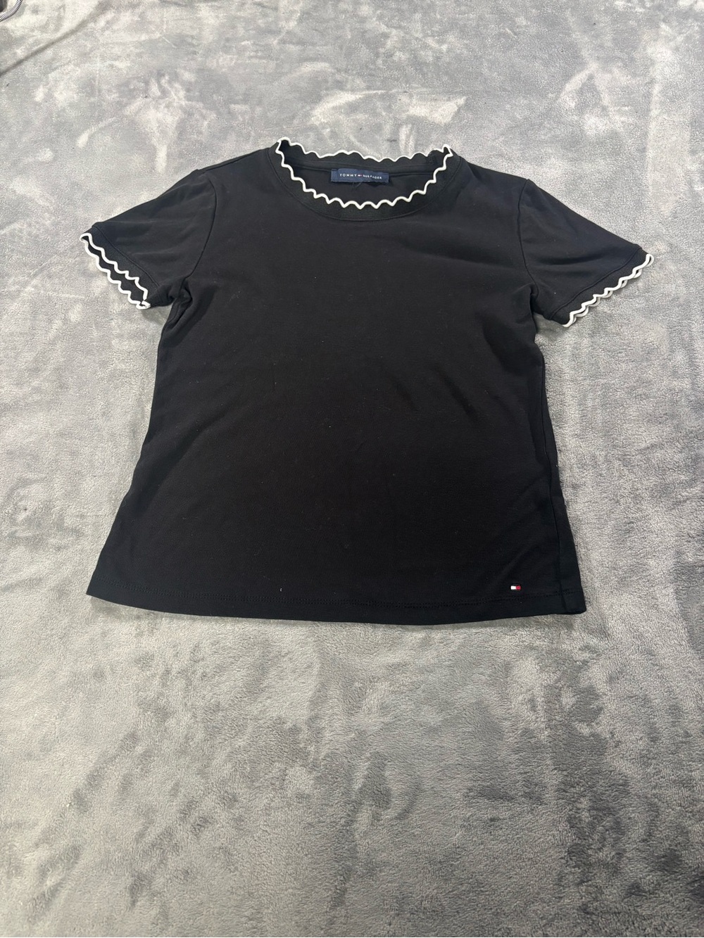 Tommy Hilfiger Black Tee with White Scallop Trim